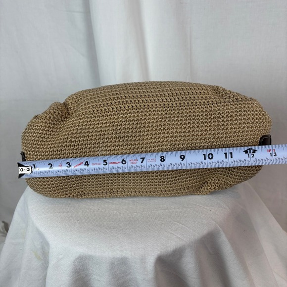 The Sak "Leann" Crochet Hobo Bag Tan Brown Leather Trim Silver Tone Hardware - Picture 8 of 12